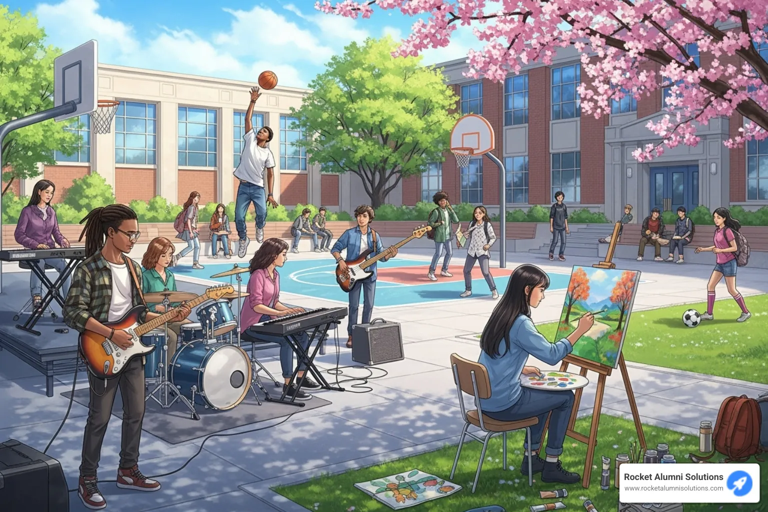 students participating in various extracurricular activities like sports, band, and art - superlative ideas yearbook