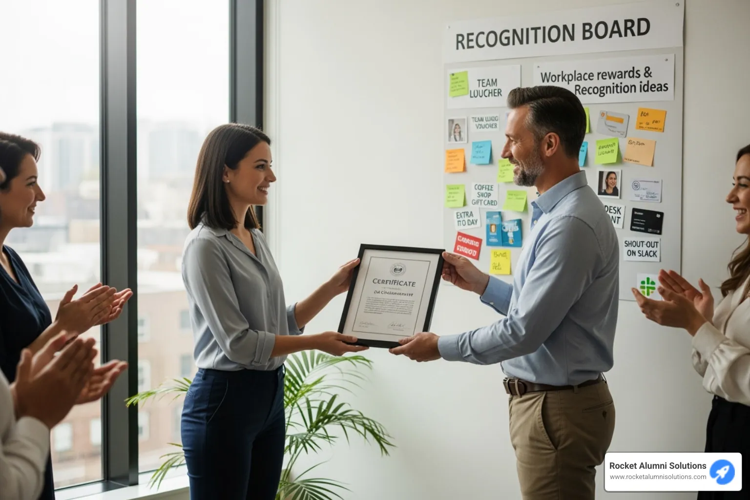 digital peer-to-peer recognition feed on a tablet - workplace rewards and recognition ideas
